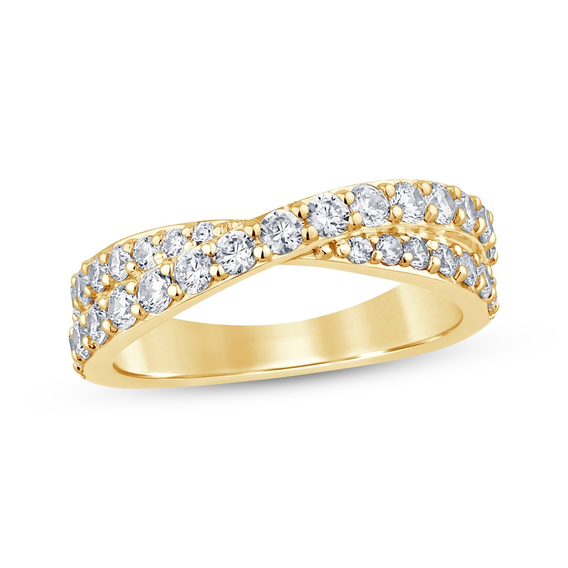 Main Image 1 of Now + Forever Diamond Crossover Anniversary Band 1 ct tw Round-cut 14K Yellow Gold