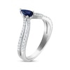 Thumbnail Image 1 of Blue Sapphire & Diamond Chevron Anniversary Band 1/4 ct tw Pear & Round-cut 10K White Gold