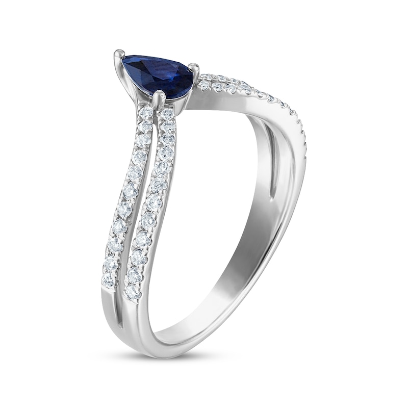 Main Image 2 of Now + Forever Blue Sapphire & Diamond Chevron Anniversary Band 1/4 ct tw Pear & Round-cut 10K White Gold