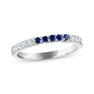 Now + Forever Blue Sapphire & Diamond Anniversary Band 1/4 ct tw Round-cut 10K White Gold