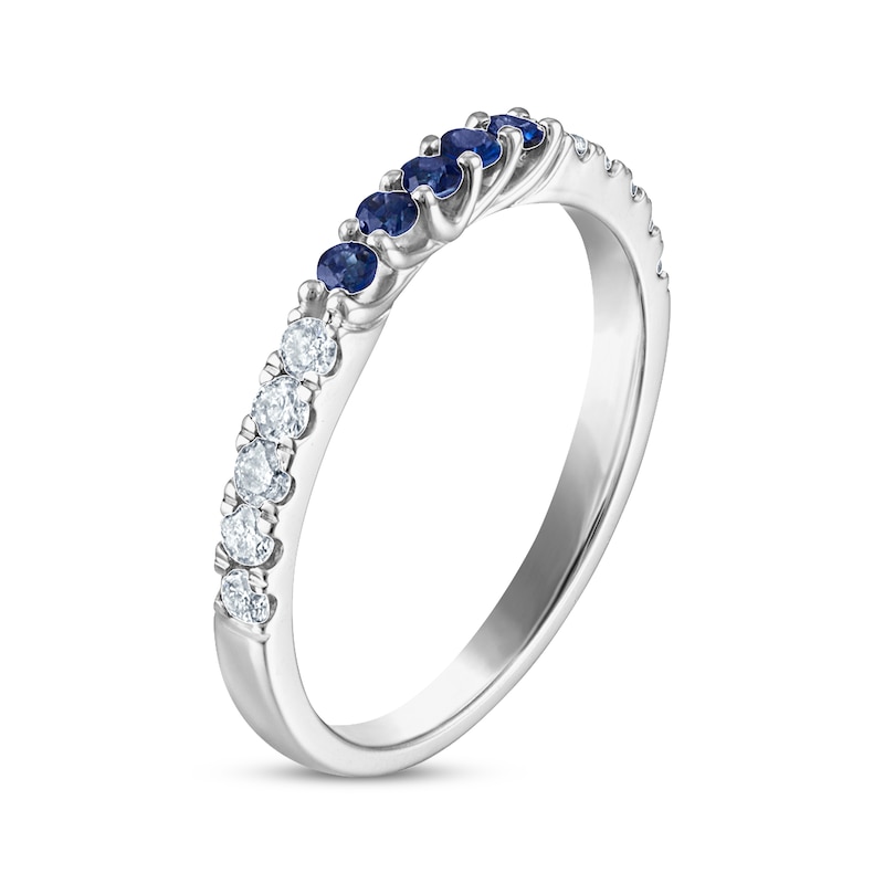 Blue Sapphire & Diamond Anniversary Band 1/4 ct tw Round-cut 10K White Gold