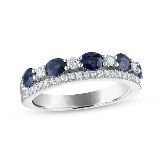 Now + Forever Blue Sapphire & Diamond Alternating Anniversary Band 1/4 ct tw Round-cut 10K White Gold