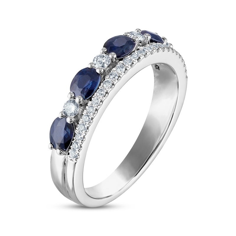 Main Image 2 of Now + Forever Blue Sapphire & Diamond Alternating Anniversary Band 1/4 ct tw Round-cut 10K White Gold