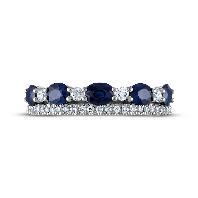 Main Image 3 of Now + Forever Blue Sapphire & Diamond Alternating Anniversary Band 1/4 ct tw Round-cut 10K White Gold