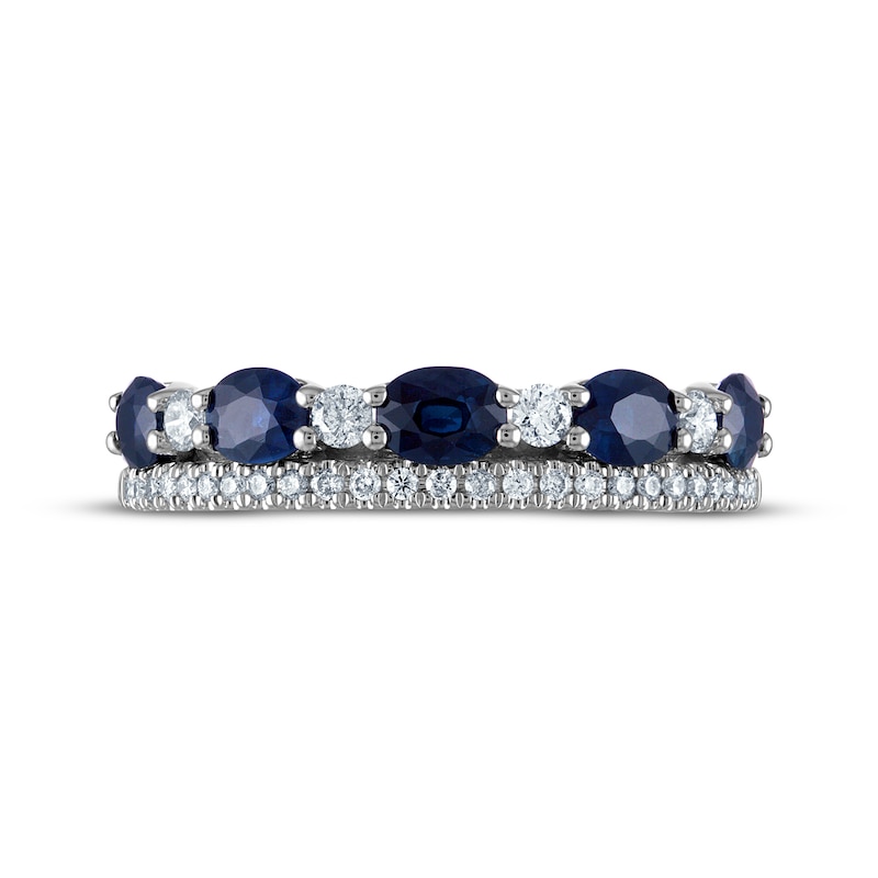 Blue Sapphire & Diamond Alternating Anniversary Band 1/4 ct tw Round-cut 10K White Gold