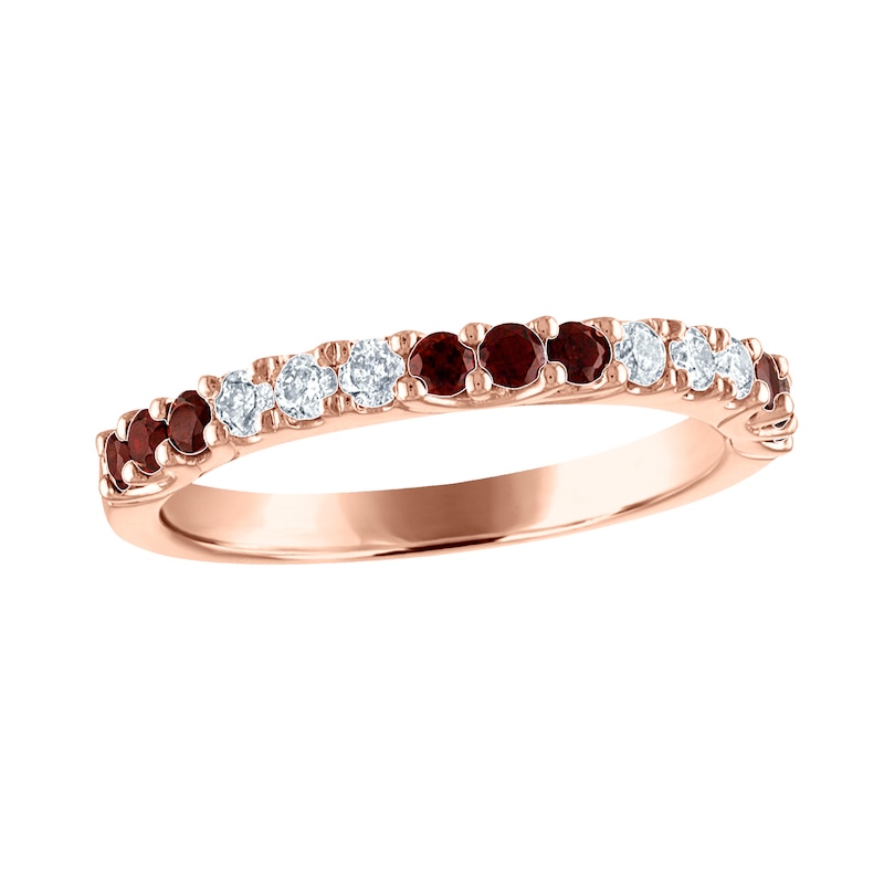 Main Image 1 of Now + Forever Garnet & Diamond Alternating Anniversary Band 1/5 ct tw Round-cut 10K Rose Gold