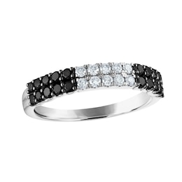 Now + Forever Black & White Diamond Anniversary Band 5/8 ct tw Round-cut 10K White Gold