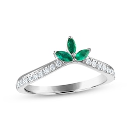 Now + Forever Emerald & Diamond Anniversary Band 1/8 ct tw Round-cut 10K White Gold