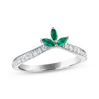 Now + Forever Emerald & Diamond Anniversary Band 1/8 ct tw Round-cut 10K White Gold