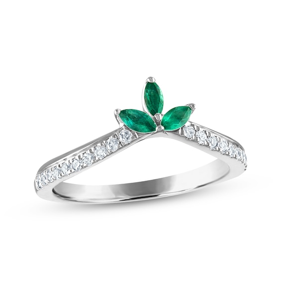 Now + Forever Emerald & Diamond Anniversary Band 1/8 ct tw Round-cut 10K White Gold