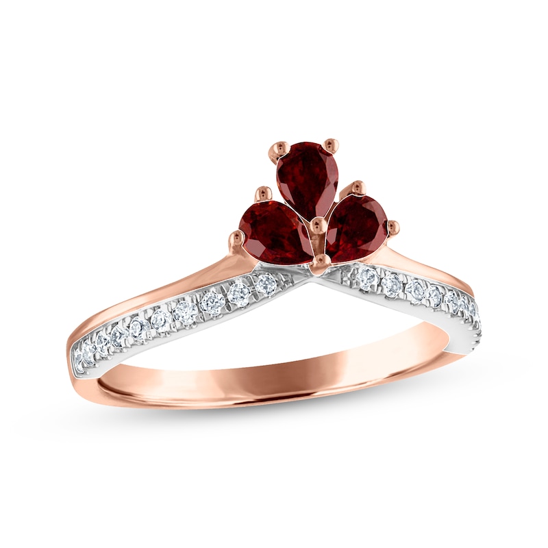 Main Image 1 of Now + Forever Pear-Shaped Garnet & Diamond Anniversary Band 1/6 ct tw 10K Two-Tone Gold