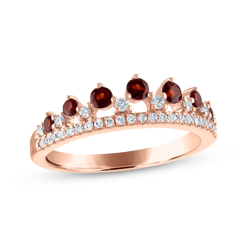 Main Image 1 of Now + Forever Garnet & Diamond Anniversary Band 1/5 ct tw Round-cut 10K Rose Gold