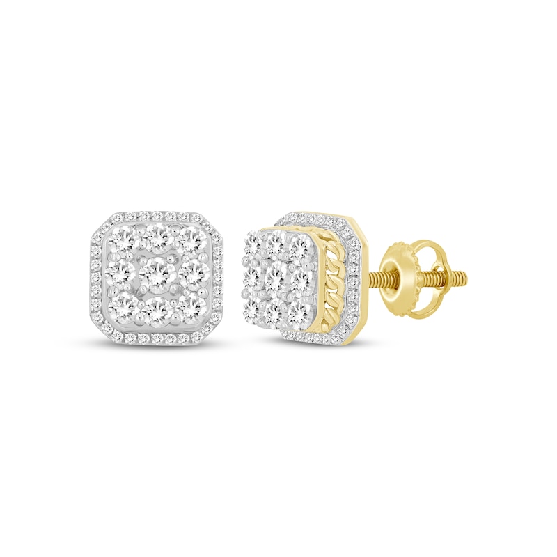 Main Image 1 of Men's Multi-Diamond Chain Link Accent Octagon Stud Earrings 1 ct tw 10K Yellow Gold