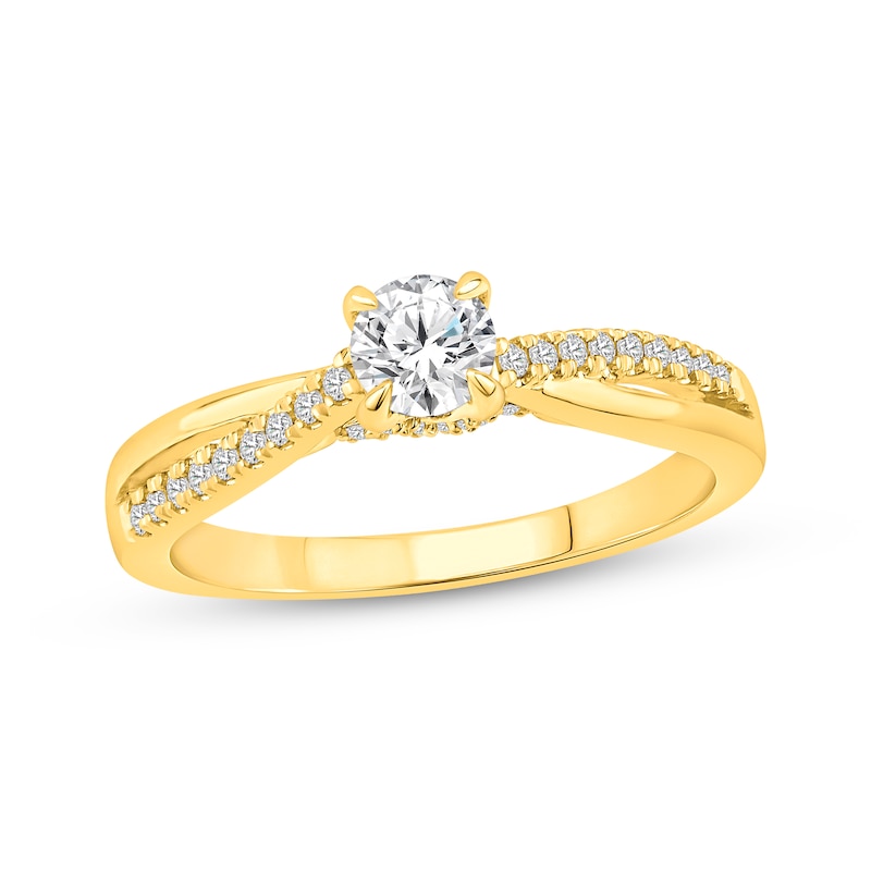 Round-Cut Diamond Crossover Twist Shank Engagement Ring 1/2 ct tw 14K ...