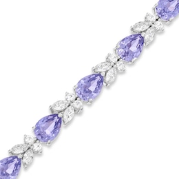 Gems of Serenity Multi-Shape Blue & White Lab-Created Sapphire Bracelet Sterling Silver 7.25”