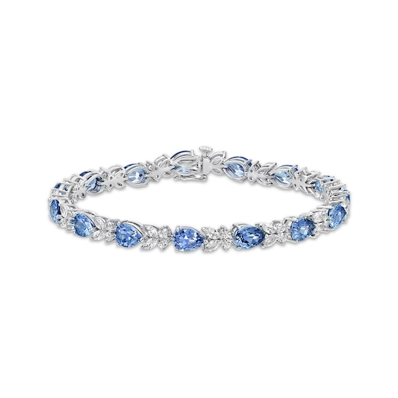 Gems of Serenity Multi-Shape Blue & White Lab-Created Sapphire Bracelet Sterling Silver 7.25”