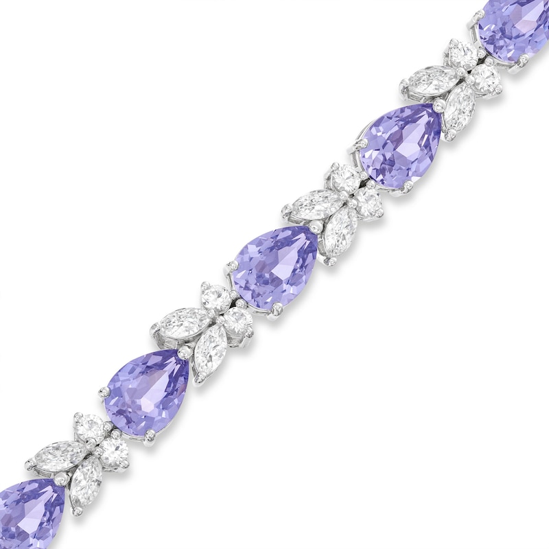 Gems of Serenity Multi-Shape Blue & White Lab-Created Sapphire Bracelet Sterling Silver 7.25”