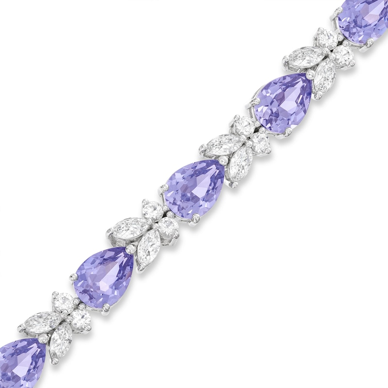 Main Image 1 of Gems of Serenity Multi-Shape Blue & White Lab-Created Sapphire Bracelet Sterling Silver 7.25”