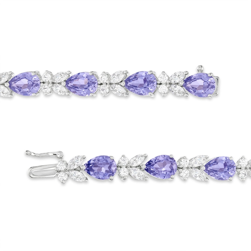 Gems of Serenity Multi-Shape Blue & White Lab-Created Sapphire Bracelet Sterling Silver 7.25”
