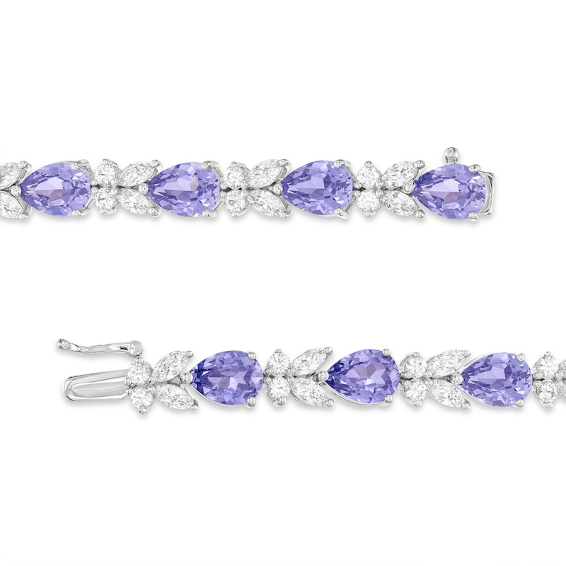 Main Image 2 of Gems of Serenity Multi-Shape Blue & White Lab-Created Sapphire Bracelet Sterling Silver 7.25”