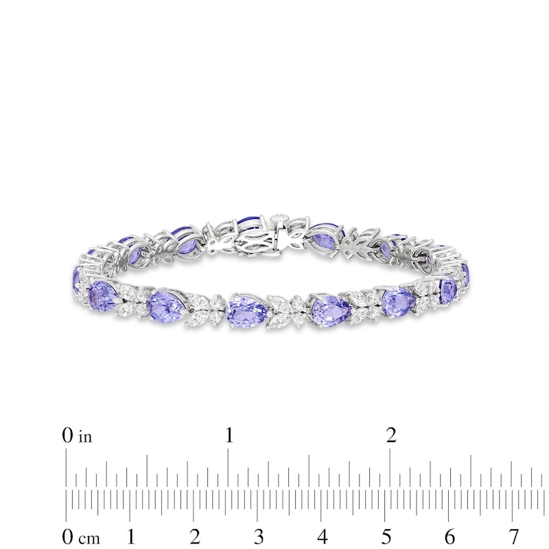 Gems of Serenity Multi-Shape Blue & White Lab-Created Sapphire Bracelet Sterling Silver 7.25”