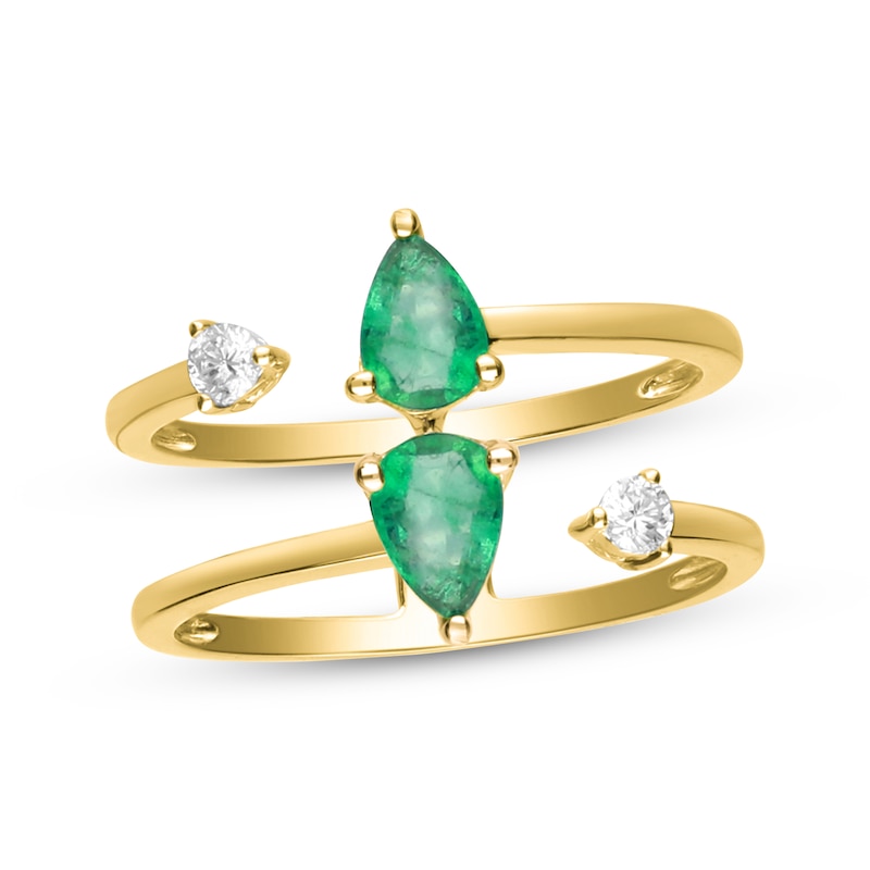 Pear-Shaped Emerald & Diamond Deconstructed Two-Row Ring 1/8 ct tw 10K Yellow Gold
