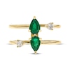 Thumbnail Image 2 of Pear-Shaped Emerald & Diamond Deconstructed Two-Row Ring 1/8 ct tw 10K Yellow Gold