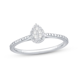 Multi-Diamond Pear-Shaped Halo Promise Ring 1/20 ct tw Sterling Silver