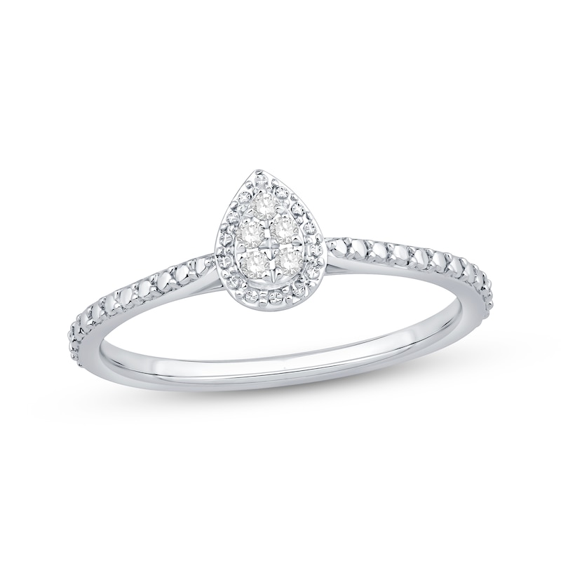 Multi-Diamond Center Pear Frame Promise Ring 1/20 ct tw Sterling Silver ...