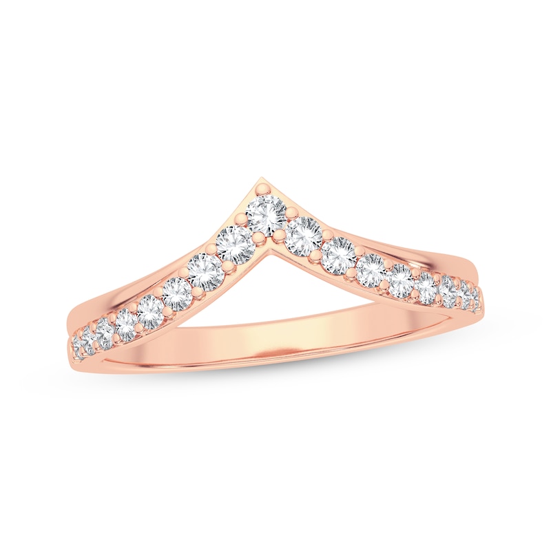 Main Image 1 of Now + Forever Diamond Chevron Anniversary Band 1/4 ct tw Round-cut 14K Rose Gold