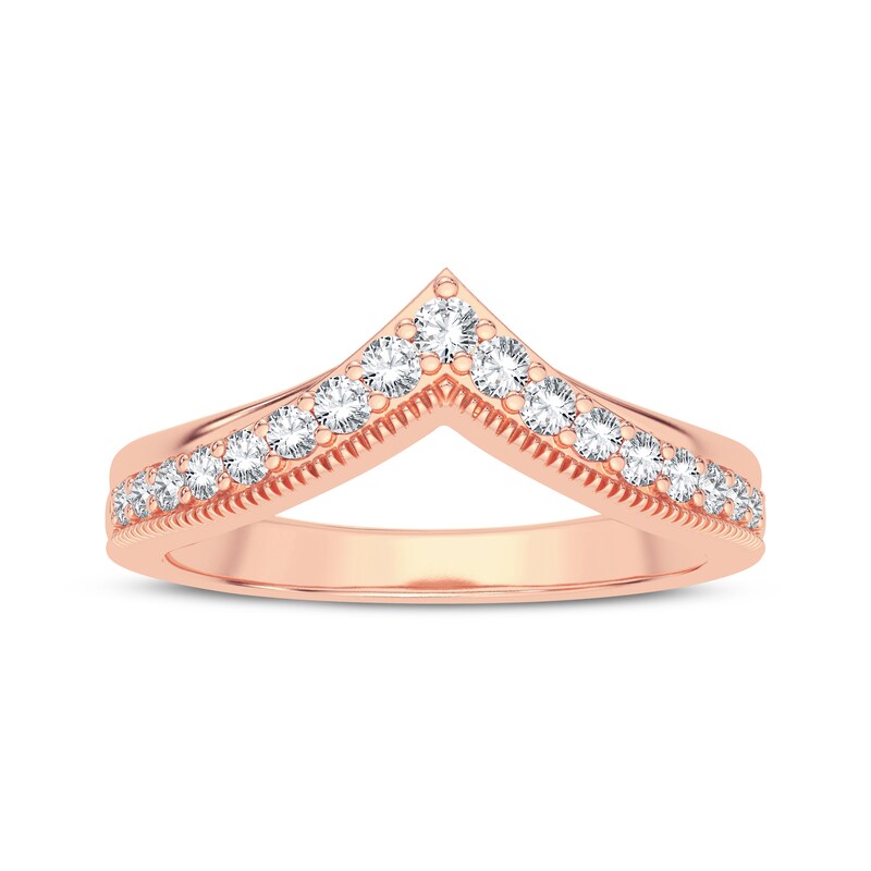 Main Image 3 of Now + Forever Diamond Vintage Style Chevron Anniversary Band 1/4 ct tw Round-cut 14K Rose Gold