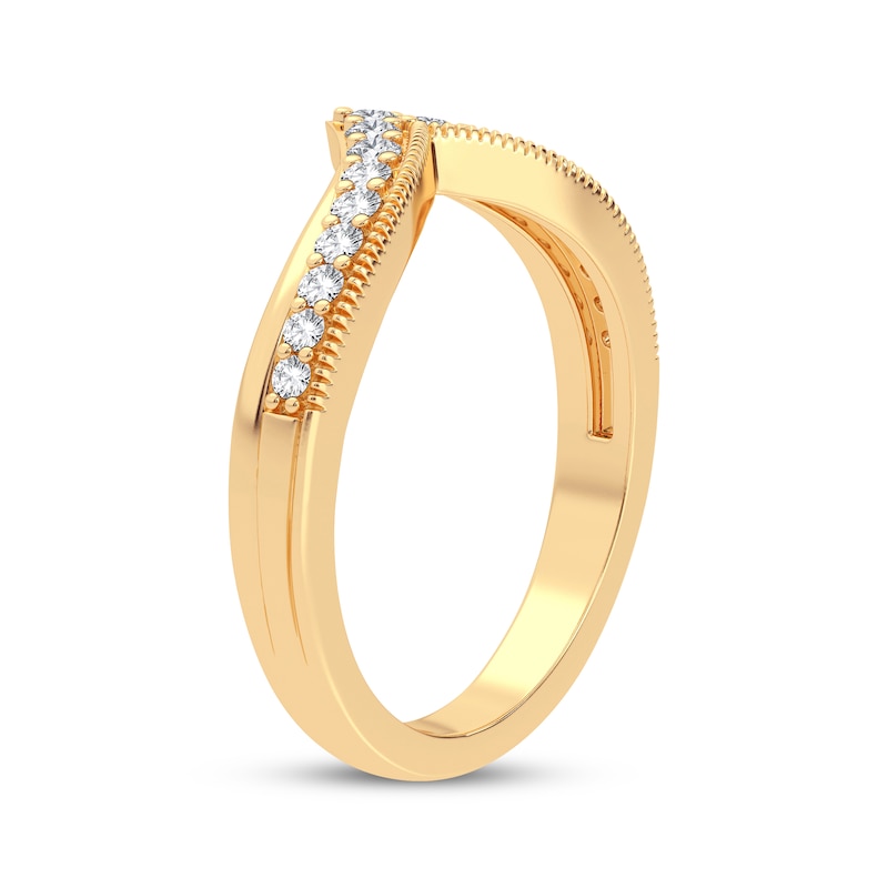 Main Image 2 of Now + Forever Diamond Vintage Style Chevron Ring 1/4 ct tw Round-cut 14K Yellow Gold
