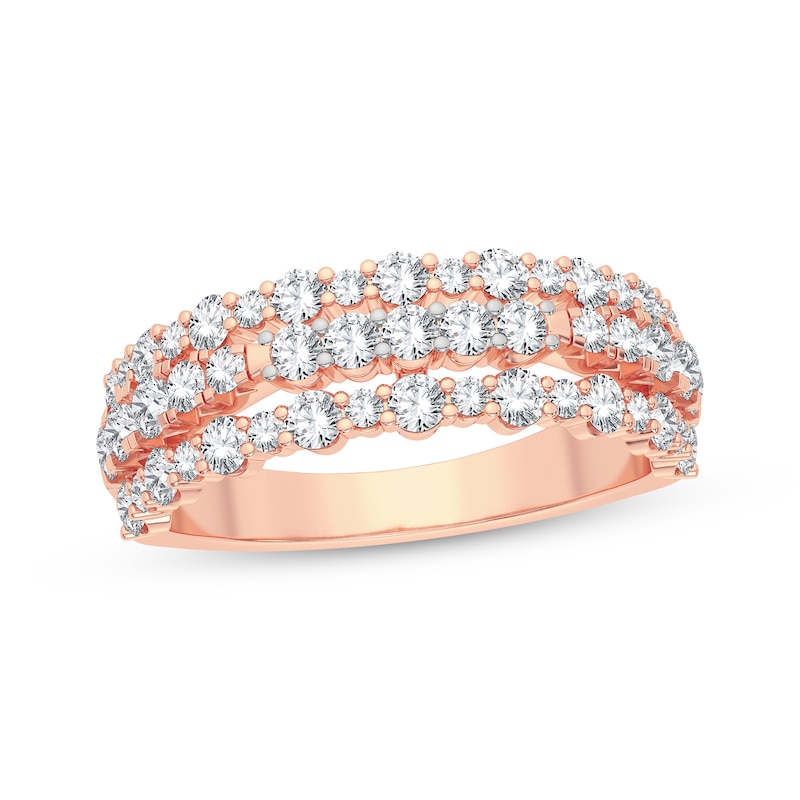 Main Image 1 of Now + Forever Diamond Three-Row Anniversary Band 1 ct tw Round-cut 14K Rose Gold