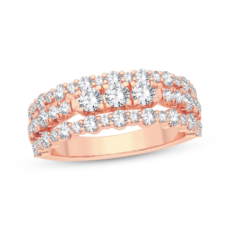 Diamond Triple-Row Anniversary Band 1 ct tw Round-cut 14K Rose Gold