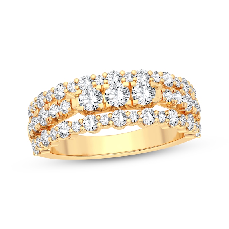 Main Image 1 of Now + Forever Diamond Three-Row Anniversary Band 1 ct tw Round-cut 14K Yellow Gold