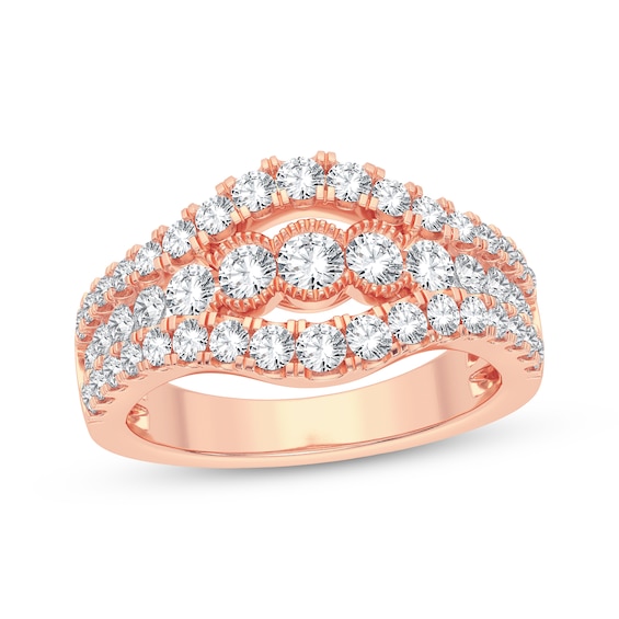 Now + Forever Diamond Fancy Three-Row Anniversary Band 1-1/3 ct tw Round-cut 14K Rose Gold