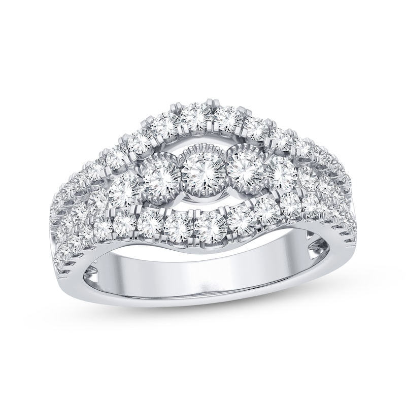 Diamond Fancy Three-Row Anniversary Band 1-1/3 ct tw Round-cut 14K White Gold