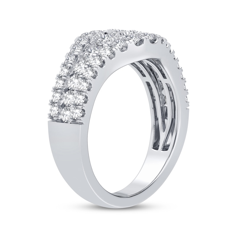 Diamond Fancy Three-Row Anniversary Band 1-1/3 ct tw Round-cut 14K White Gold