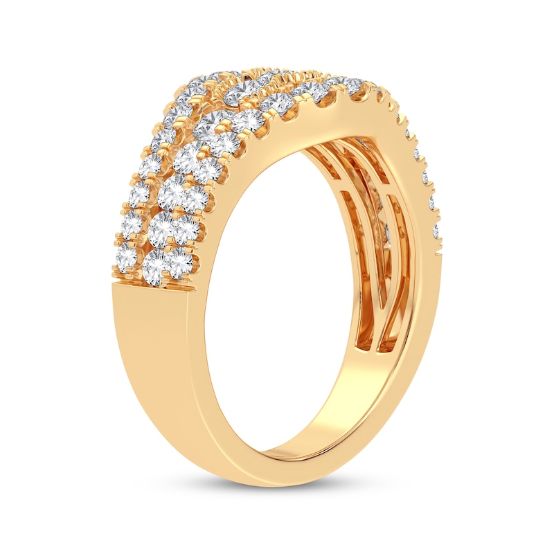 Diamond Fancy Three-Row Anniversary Band 1-1/3 ct tw Round-cut 14K Yellow Gold