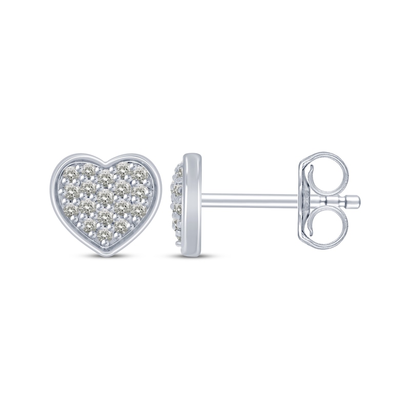 Main Image 1 of Round-Cut Multi-Diamond Center Heart Stud Earrings 1/5 ct tw Sterling Silver