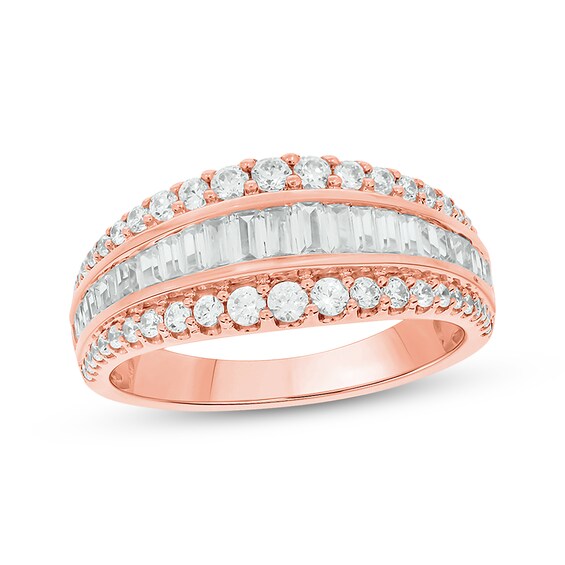 Now + Forever Baguette & Round-Cut Diamond Three-Row Anniversary Band 1 ct tw 14K Rose Gold