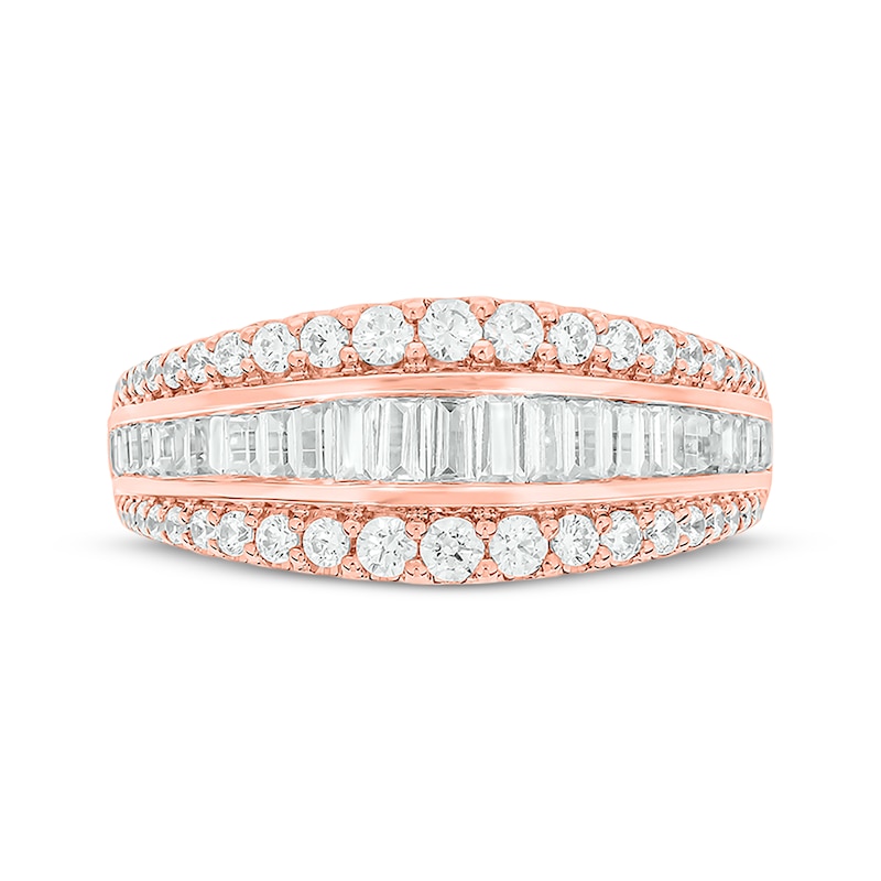 Main Image 4 of Now + Forever Baguette & Round-Cut Diamond Three-Row Anniversary Band 1 ct tw 14K Rose Gold