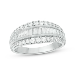 Now + Forever Baguette & Round-Cut Diamond Three-Row Anniversary Band 1 ct tw 14K White Gold