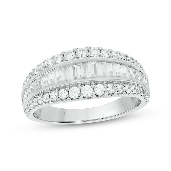 Now + Forever Baguette & Round-Cut Diamond Three-Row Anniversary Band 1 ct tw 14K White Gold