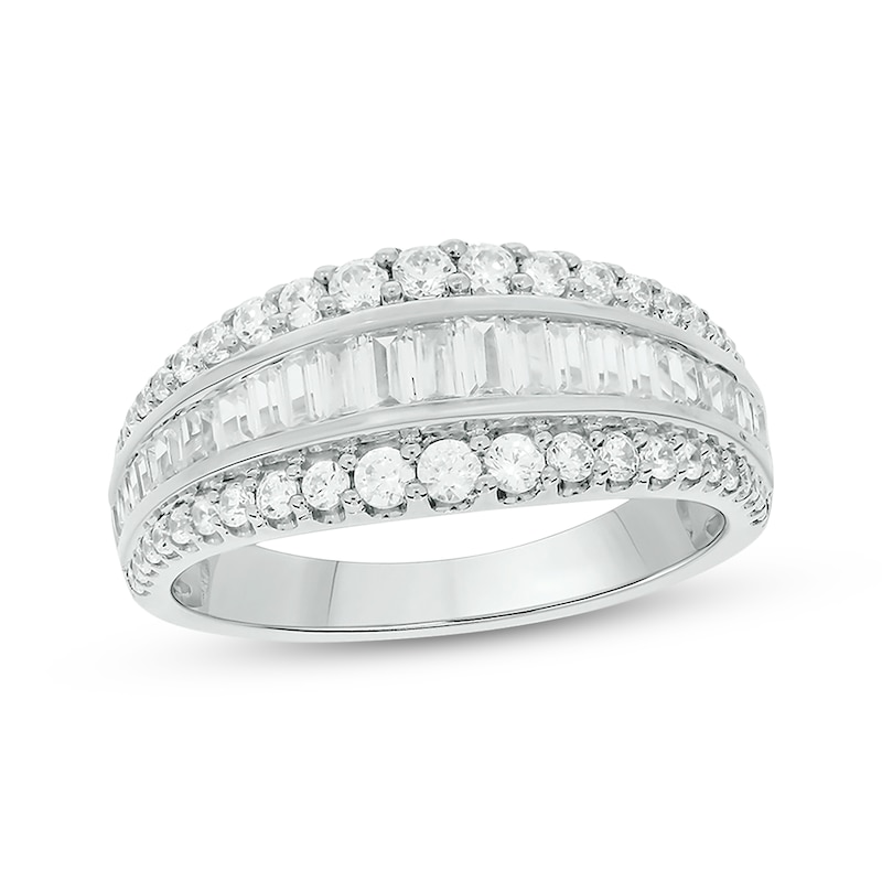 Main Image 1 of Now + Forever Baguette & Round-Cut Diamond Three-Row Anniversary Band 1 ct tw 14K White Gold
