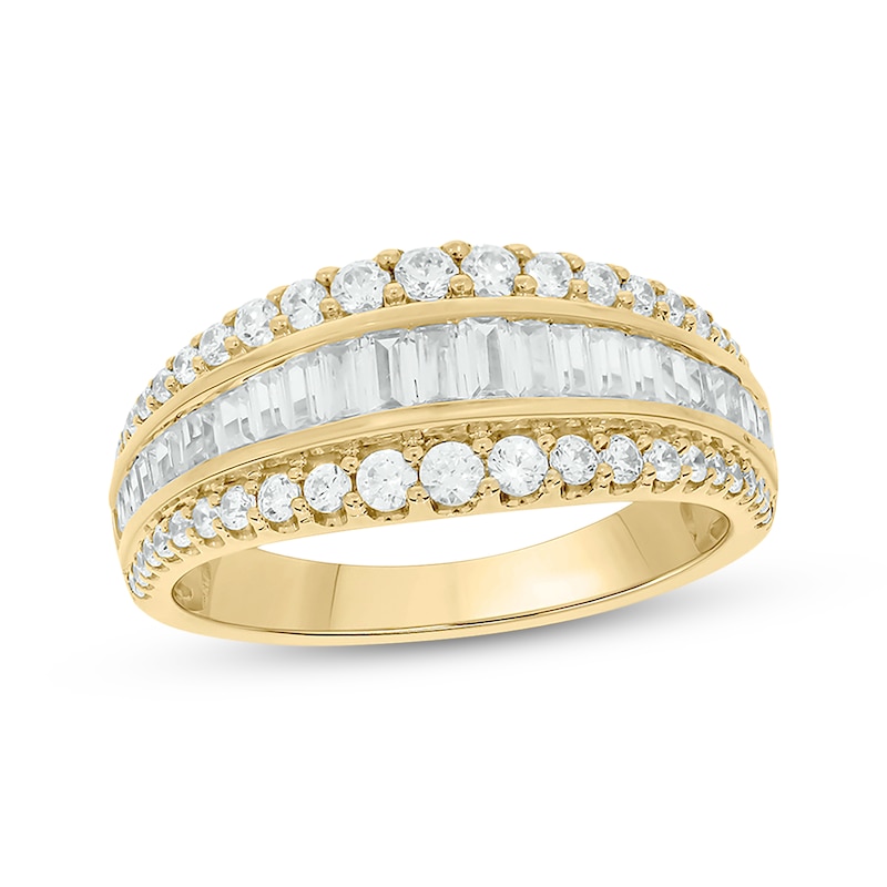 Main Image 1 of Now + Forever Baguette & Round-Cut Diamond Three-Row Anniversary Band 1 ct tw 14K Yellow Gold
