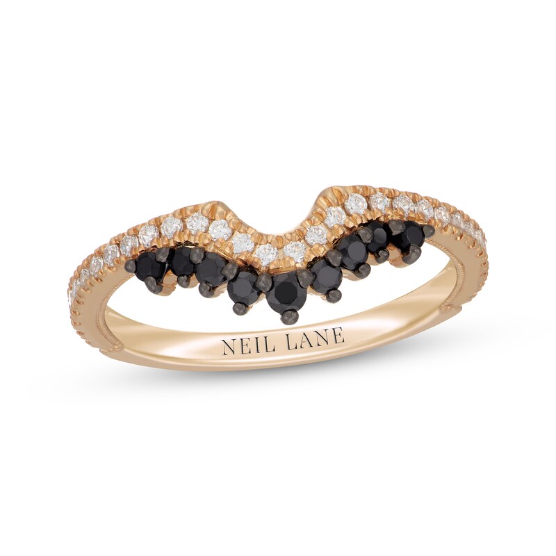 Main Image 7 of Neil Lane Black & White Diamond Notched Wedding Band 3/8 ct tw 14K Yellow Gold