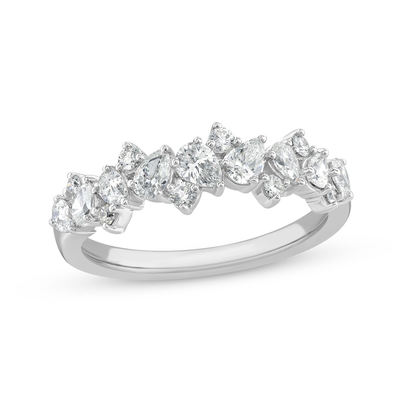 Pear-Shaped & Round-Cut Diamond Scatter Anniversary Band 3/4 ct tw 14K White Gold