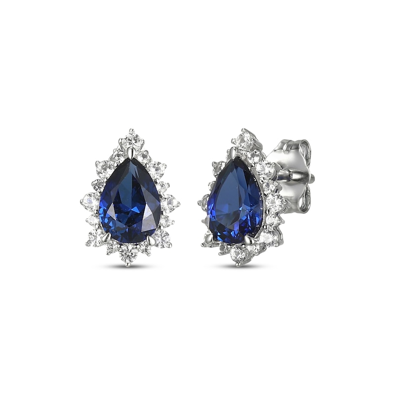 Main Image 1 of Pear-Shaped Blue Lab-Created Sapphire & White Lab-Created Sapphire Earrings Sterling Silver