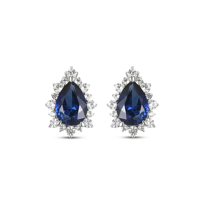 Pear-Shaped Blue Lab-Created Sapphire & White Lab-Created Sapphire Earrings Sterling Silver